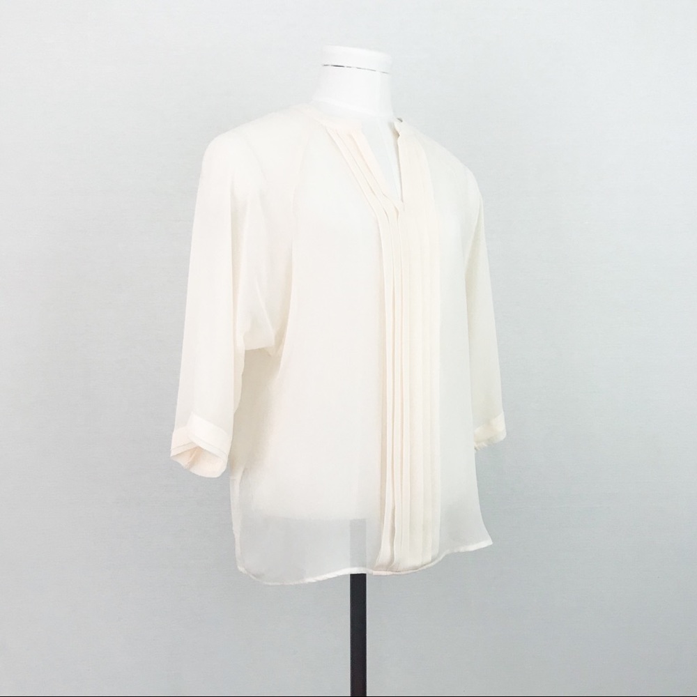NWOT Sheer Pleated Blouse in Cream | Size XS - Picture 6 of 7